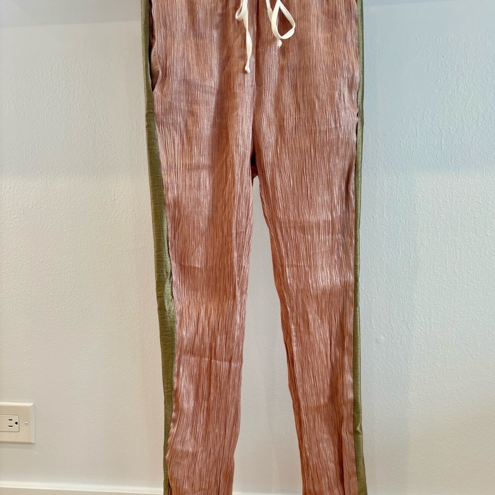 Casual Pink and Green Drawstring Pants